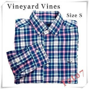 VINEYARD Vines Classic Fit Tucker Plaid Button Down Shirt Blue with Pink Size S